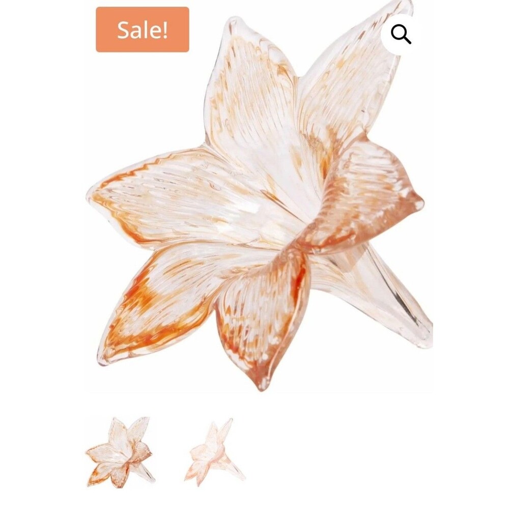 Set of 2 Hand-made glass flower by Artisan Market orange with steam 5.5" x 4.5"